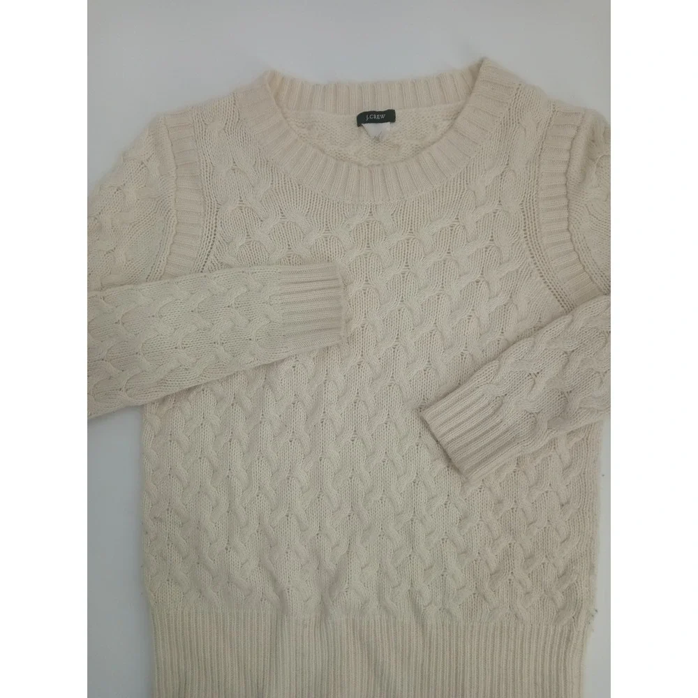 J.Crew‎ Womens Cable Knit Sweater Cream Ivory Wool Angora Blend Crew Neck Small